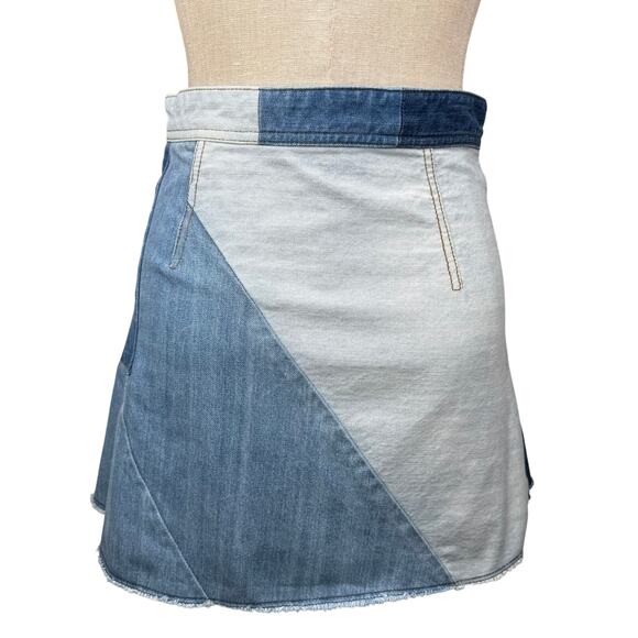 ZARA Woman Patchwork Denim Mini Skirt 100% Cotton A-Line Small - Picture 3 of 9